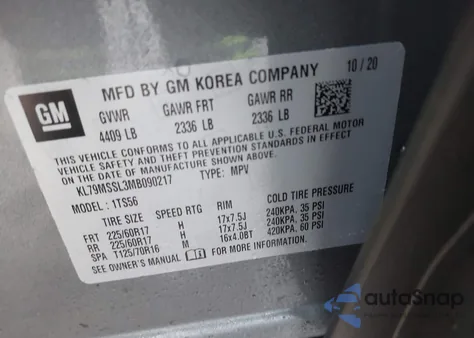 2021 Chevrolet Trailblazer Awd Activ from USA, damaged, VIN KL79MSSL3MB090217